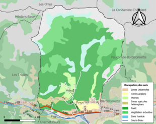 Carte en couleurs présentant l'occupation des sols.