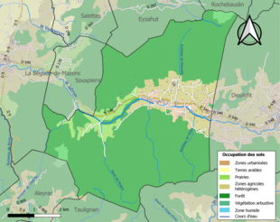 Carte en couleurs présentant l'occupation des sols.