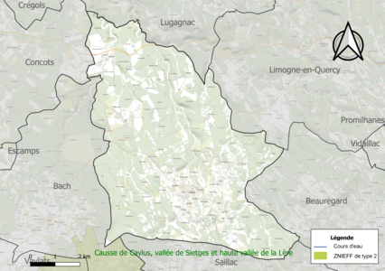 Carte de la ZNIEFF de type 2 sur la commune.