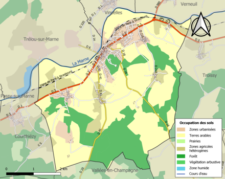 Carte en couleurs présentant l'occupation des sols.