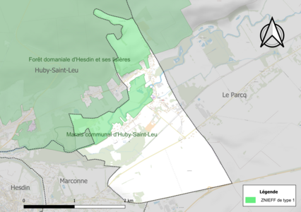 Carte de la ZNIEFF de type 1 sur la commune.