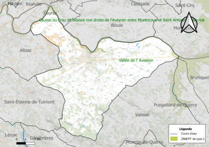 Carte de la ZNIEFF de type 2 sur la commune.