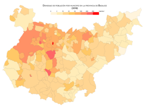 Densidad de población por municipio en 2018