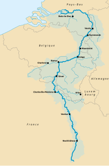 carte montrant la Meuse coulant de la France vers les Pays-Bas