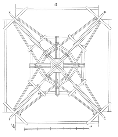 Basis des Vierungsturms in der Aufsicht, Schnitt über dem Dachfirst, 1859