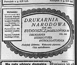 Advertising for Drukarnia Narodowa in 1923