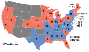 A map of the United States showing electoral results in 1876
