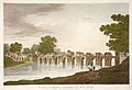 (This is plate 34 from William Hodges' book 'Select Views in India'. Located at a crossing point on the river Gomti, Jaunpur was founded by Feroz Shah Tugluq in the 14th century. The massive Akbari Bridge, a remarkable structure with fifteen arches, was bu)