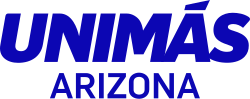 The UniMás network logo, the words UNIMÁS in blue in an italic sans serif with some rounded corners, with the word ARIZONA below in another sans serif.