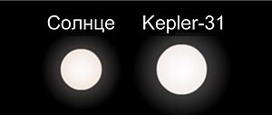 Сравнительные размеры Солнца и Kepler-31.