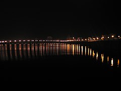 A view of the Mei River in Meizhou at night.