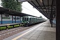 Treno Leonardo in livrea scura alla stazione di Cascina Burrona