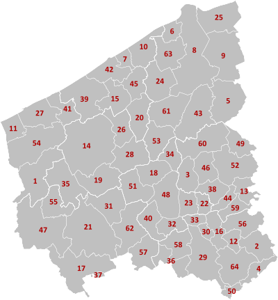 Map of the municipalities in West Flanders