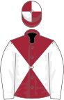 Maroon and white diabolo, white sleeves, quartered cap