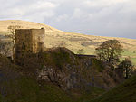 Peveril Castle curtain walls and fragmentary foundations