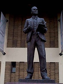 A bronze statue of the Spitfire designer Reginal Mitchell, which stands in Hanley, Stoke-on-Trent.