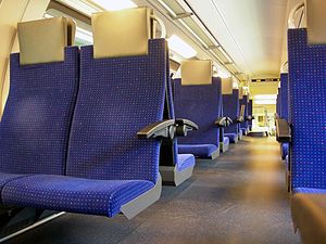 Blue-upholstered seats