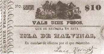 Peso de las Islas Malvinas emitido por Luis Vernet en 1828.