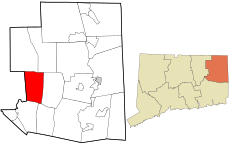Chaplin's location within Windham County and Connecticut