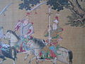 Close up view of the Ming dynasty painting "Departure Herald" showing riders wearing lamellar and mountain pattern armour