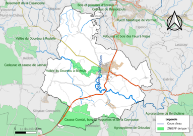 Carte des ZNIEFF de type 1 de la commune.