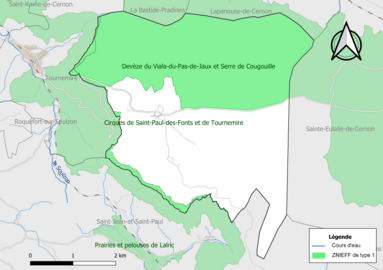 Carte des ZNIEFF de type 1 de la commune.