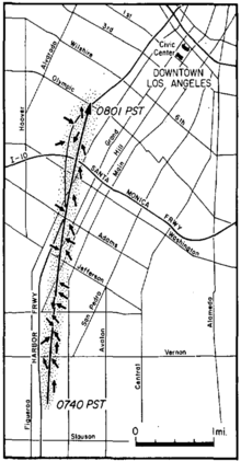 Map of the 1983 South Central Los Angeles tornado's path