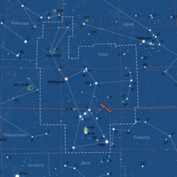 オリオン座25番星の位置（矢印）