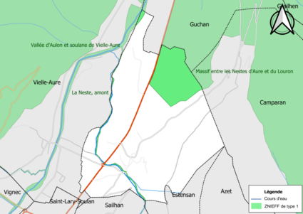 Carte des ZNIEFF de type 1 sur la commune.