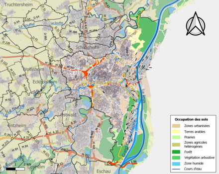 Carte en couleurs présentant l'occupation des sols.