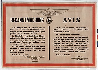 Poster announcing that the Germans will take hostages in retaliation for attacks on German soldiers, 21 August 1941 (Gallica Digital Library)