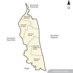 Map of Ciracas district, and Cibubur within it