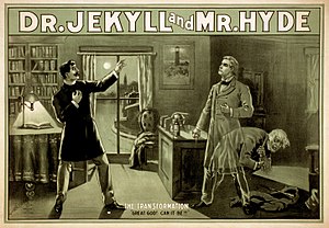 An illustration of the transformation of Dr. Jekyll into the hideous Mr. Hyde.