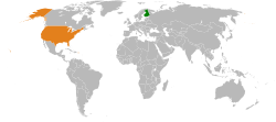 Map indicating locations of Finland and USA