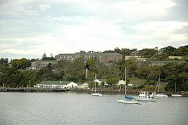HMAS Penguin viewed across Middle Harbour from Balmoral Beach.