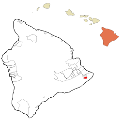 Location in Hawaiʻi County and the state of Hawaii 2km 1.2miles   