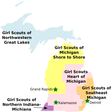 Map of Girl Scout Councils in Michigan