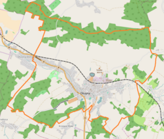 Mapa konturowa Olszyny, blisko centrum na dole znajduje się punkt z opisem „Olszyna Lubańska”