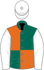 Dark green and orange (quartered), white sleeves and cap