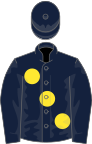 Dark blue, large yellow spots