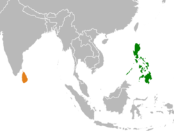 Map indicating locations of Philippines and Sri Lanka