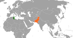 Map indicating locations of Tunisia and Pakistan