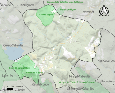 Carte des ZNIEFF de type 1 sur la commune.