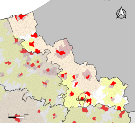 Localisation de l'aire d'attraction de Caudry dans le département du Nord.