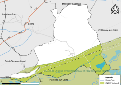 Carte des ZNIEFF de type 2 de la commune.