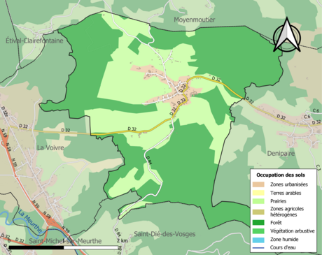 Carte en couleurs présentant l'occupation des sols.