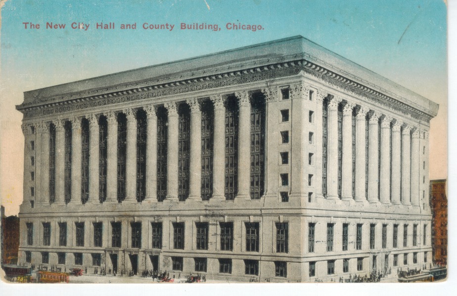Chicago City Hall postage stamped November 9, 1914 postcard (front)