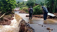 Road destroyed by floods near Satara