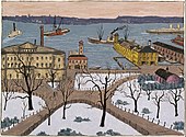 Battery Park in New York by Glenn O. Coleman (1887–1932), 31 cm × 42 cm (12+1⁄4 in × 16+1⁄2 in)