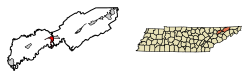 Location of Bean Station in Grainger and Hawkins counties in Tennessee